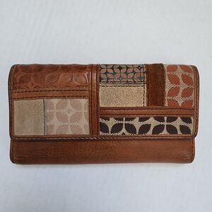 Fossil Vintage Patchwork Mixed Media Trifold Leather Checkbook Wallet